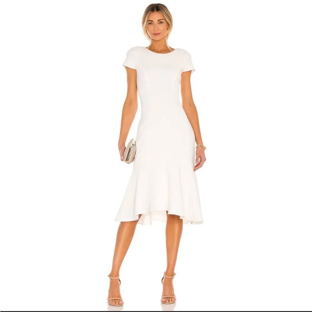 Amanda Uprichard White Midi Fit-and-Flare Dress